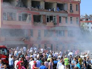 The scene of a car bomb attack on a police headquarters in southeast Turkey. (AFP/File)