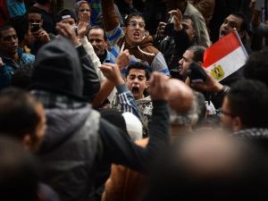 Egyptian protesters shout during a demonstration against President Abdel Fattah al-Sisi. (AFP/File)