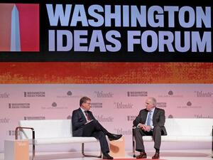 US CIA Director John Brennan (R) discusses his opposition to the JASTA law while being interviewed by The Atlantic National Correspondent Jeffrey Goldberg during the Washington Ideas Forum at the Harman Center for the Arts in Washington DC. (AFP/Chip Somodevilla)