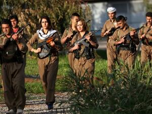 During a military operation launched by the Kurdish peshmerga forces near Mosul, Iraq's second city and the Islamic State group's de facto capital in the country, one Iraqi Kurdish reporter was killed and another wounded in August 2016. (AFP/Safin Hamed)