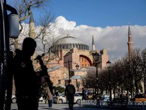 A Turkish riot police officer stands guard two days after the Istanbul attack. (AFP/File)