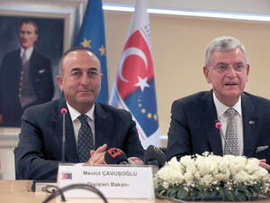 Turkish Foreign Minister Mevlut Cavusoglu (L) and Turkish EU Affairs Minister Volkan Bozkir (R) hold a press conference. (AFP/File) Turkish Foreign Minister Mevlut Cavusoglu (L) and Turkish EU Affairs Minister Volkan Bozkir (R) hold a press conference. (AFP/File)
