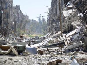 A general view showing the destruction in the Yarmouk Palestinian refugee camp in the Syrian capital. (AFP/File)