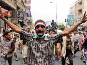 A Yemeni supporter of the Saudi-led coalition against the Houthis demonstrates in Taez on 4 April. (AFP/File) A Yemeni supporter of the Saudi-led coalition against the Houthis demonstrates in Taez on 4 April. (AFP/File)