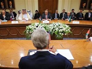 US Secretary of State John Kerry (back) meets with the Arab League Peace Initiative at the Ministry of Foreign Affairs on July 17, 2013 in Amman. Kerry is on his sixth visit to the region as he seeks to persuade the Israelis and Palestinians to resume direct negotiations frozen for almost three years. (MANDEL NGAN/AFP/Getty Images)