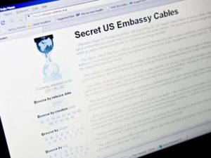 View of the WikiLeaks homepage taken in Washington on November 28, 2010. Whistleblower website WikiLeaks unleashed a flood of US cables detailing shocking diplomatic episodes, from a nuclear standoff with Pakistan to Arab leaders urging a strike on Iran. 