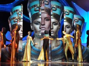 Entertainers perform at the closing ceremony of the 34th Cairo International Film Festival in the Egyptian capital on December 9, 2010