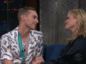 Host Stephen Colbert surprised the actress and brought out Rippon after sharing how the A Wrinkle in Time star previously said on Twitter that the athlete was the number one reason to watch the Winter Olympics.
 (Source: The Late Show with Stephen Colbert - Youtube)