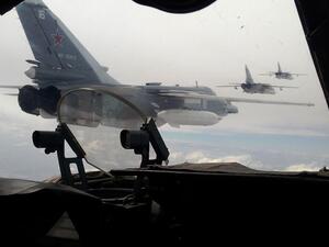 Russian Air Force Su-24 bombers fly Feb. 11 during a military exercise in southern Russia. (AFP/Sergey Venyavsky)