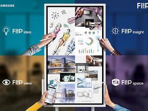 يمتاز لوحSamsung Flip  بأنه قابل للدوران بشكل عامودي وأفقي حيث يمكن عرض المحتويات عليه بما يتناسب مع طبيعة المحتوى .