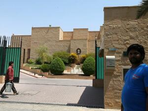 A picture shows the Indian embassy in the Saudi capital Riyadh on August 2, 2016. New Delhi was working to feed more than 10,000 Indian labourers stranded in the Gulf with no wages after losing their jobs, in what Foreign Minister Sushma Swaraj called a "food crisis". (AFP/Stringer)