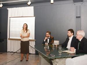 Italian Consul General Elisabetta Martini speaks at a seminar during the Italian Language Week celebrations in Jeddah on Wednesday. (Arab News)