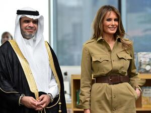 No hijab to see here: First Lady Melania Trump stands next to Saudi Education Minister Ahmad al-Essa during a visit to the American International School in the Saudi capital Riyadh on May 21, 2017. (Giuseppe Cacace/AFP)
