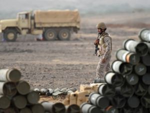Saudi soldier patrols near the Saudi-Yemeni border in Saudi Arabia's southwestern Jizan province last year. (AFP/ File Photo)