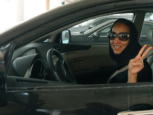 A Saudi woman gets behind the wheel to protest against the ban on women driving. (File photo)
