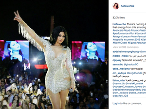 Haifa channels her inner Elvis Presley at her concert in Egypt. (Instagram)