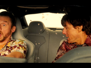 Tom Cruise and Simon Pegg during the car chase scene in Mission Impossible 5. (YouTube)