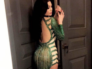 Haifa in her sparkly emerald dress by Charbel Zoe. (Instagram)