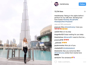 Mariah poses in front of the beautiful Burj Khalifa. (Instagram)