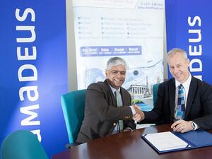V. Jayaram, Managing Director, Sharaf Travel and Graham Nichols, Managing Director, Amadeus Gulf During the signing. 