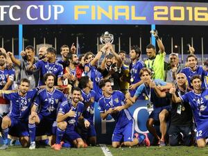 Iraq's Air Force Club players celebrate after beating India's Bengaluru FC to win the AFC Asian Cup football final at the Qatar Sports club in Doha, on November 5, 2016.
KARIM JAAFAR / AFP