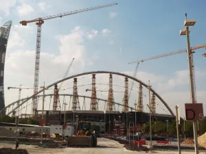 A general view taken on November 13, 2014 shows Khalifa Stadium in Doha which is undergoing complete renovation in preparation to host some of the matches for the 2022 World Cup in Qatar. Football's world governing body FIFA has cleared Qatar and Russia of corruption and ruled out a re-vote for the 2018 and 2022 World Cup tournaments despite widespread allegations of wrongdoing. AFP PHOTO/STR
STR / AFP