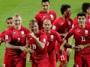 Kyrghyzstan's forward Vitalij Lux (2nd-L) celebrates with his teammates after scoring a goal during the 2019 AFC Asian Cup group C match between Kyrgyzstan and Philippines at Maktoum Bin Rashid Al-Maktoum Stadium in Dubai on January 16, 2019.
AFP