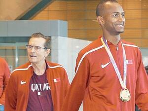 Mutaz Essa Barshim and his coach Stanislaw Szczyrba (Photo: Qatar Tribune)