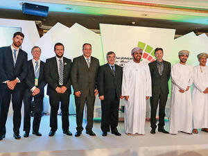 The speakers and organizers of the Oman Sports Conference at Grand Hyatt on Monday (source: Muscat Daily)