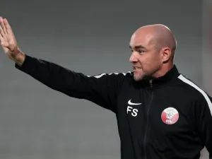 Qatar's Head Coach Felix Sanchez Bas reacts on the sidelines during the friendly football match between Iceland and Qatar at the Abdullah bin Nasser bin Khalifa Stadium in Doha on November 14, 2017.
KARIM JAAFAR / AFP