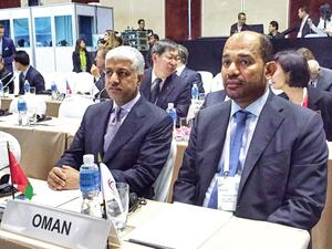 Oman Olympic Committee chief Sheikh Khalid Al Zubair, left, with Secretary-General Taha Al Kishry. (Photo: Supplied) 