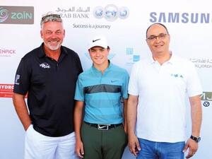 Rising Jordanian star Shergo Kurdi with Darren Clarke and Sahl Dudin, Managing Director of Ayla Golf Club. (Photo: Organizer)