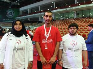 From left: Zakiia Ahmad, badminton player, Mohammad Tajer, karate and horseback riding participant and Saleh Al Merri bowling player at the IPIC Arena at Zayed Sports City on Tuesday. (Photo: Ahmed Kutty/Gulf News)