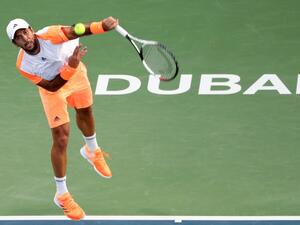Fernando Verdasco of Spain returns the ball to Robin Haase of Netherlands during their ATP semi-final tennis match as part of the Dubai Duty Free Championships on March 3, 2017.

KARIM SAHIB / AFP