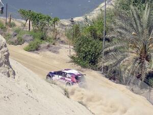 Qatar’s Nasser Attiyah and co-driver Matthieu Baumelon on their way to winning the Jordan Rally at the Dead Sea area on Saturday (Photo: Amjad Ghsoun/Jordan Times)