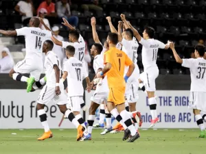 Al-Sadd's players celebrate during the AFC Champions League match between Qatar's al-Sadd and Uzbekistan's FC Nasaf at the Jassim bin Hamad Stadium in Doha, on March 13, 2018.
KARIM JAAFAR / AFP