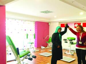 Ankara Birlik District B-fit owner Songul Uludag, left, and sport trainer Kadriye Degerli (Photo: Arab News)