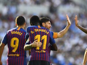 يعول برشلونة على ثلاثي الهجوم المكون من عثمان ديمبيلي وليونيل ميسي ولويس سواريز