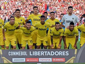 Argentina's Boca Juniors football team pose for pictures before their Copa Libertadores 2018 football match against Colombia's Junior at the Metroplitano stadium in Barranquilla, Colombia on May 02, 2018.
Luis ACOSTA / AFP