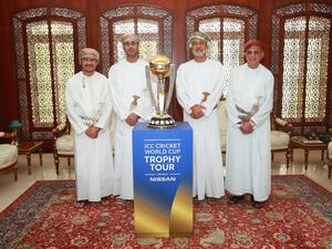 Sayyid Haitham bin Tariq Al Said, Minister of Heritage and Culture and Parton-in-Chief of Oman Cricket along with Minister of Sports Affairs, Sheikh Saad bin Mohammed Al Mardhouf, Pankaj Khimji Board member of Oman Cricket and Kanak Khimki.