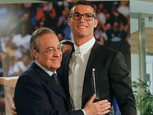 رونالدو يحتضن فلورنتينو بيريز رئيس نادي ريال مدريد