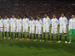 Egypt's team players sing their country's national anthem during their World Cup 2018 Africa qualifying match between Egypt and Congo at the Borg el-Arab stadium in Alexandria on October 8, 2017.
TAREK ABDEL HAMID / AFP