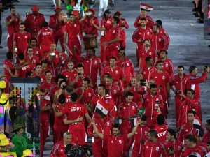 Members of the Egypt delegation parade during the opening ceremony of the Rio 2016 Olympic Games at the Maracana stadium in Rio de Janeiro on August 5, 2016.
PEDRO UGARTE / AFP