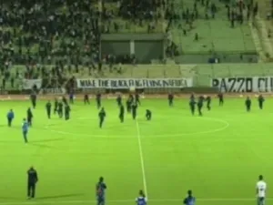 Television screenshot of the Algerian fans invade the pitch during the game against Sundowns in the CAF Champions League on Sunday