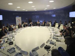 French Interior Minister Bernard Cazeneuve (C) attends a meeting during the opening of the Interministerial crisis centre opened for the entire Euro 2016 football championship in the Interior Ministry in Paris on June 10, 2016. France vowed drastic measures to prevent strikes disrupting Euro 2016 as Europe's showcase football event kicks off on Friday in a gloomy atmosphere worsened by terror fears.
Jacques DEMARTHON / AFP