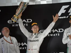 Mercedes AMG Petronas F1 Team's German driver Nico Rosberg celebrates at the end of the Abu Dhabi Formula One Grand Prix at the Yas Marina circuit on November 27, 2016.
MOHAMMED AL-SHAIKH / AFP