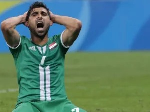 Ahmed Hammadi of Iraq, reacts during their Rio 2016 Olympic Games First Round Group A men's football match South Africa vs Iraq at the Corinthians Arena, in Sao Paulo, Brazil, on August 10, 2016.
Miguel SCHINCARIOL / AFP