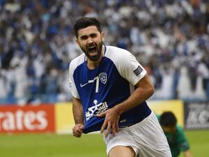 Al-Hilal's Omar Khrbin celebrates after scoring a goal during the Asian Champions League final football match between Saudi Arabia's Al-Hilal and Japan's Urawa Reds on November 18, 2017, at King Fahd Stadium in the capital Riyadh.
Fayez Nureldine / AFP