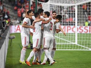 Iran's players celebrate their opening goal during the 2019 AFC Asian Cup quarter-final football match between China and Iran at the Mohammed Bin Zayed Stadium Stadium in Abu Dhabi on January 24, 2019.
Khaled DESOUKI / AFP