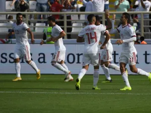 Iran's players celebrate their opening goal during the 2019 AFC Asian Cup group D football match between Vietnam and Iran at the al-Nahyan Stadium in Abu Dhabi on January 12, 2019.
Khaled DESOUKI / AFP